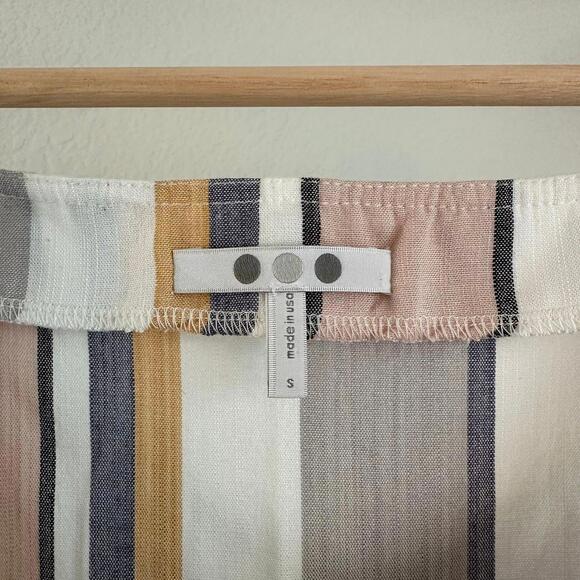 S Women's Three Dots Flutter Sleeve Cropped Striped Shirt - Pink Blue Cream Grey - Picture 4 of 6